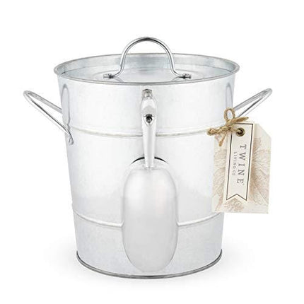 Twine Country Home Galvanized Bucket with Lid and Ice Scoop Stainless Steel, 10.5"
