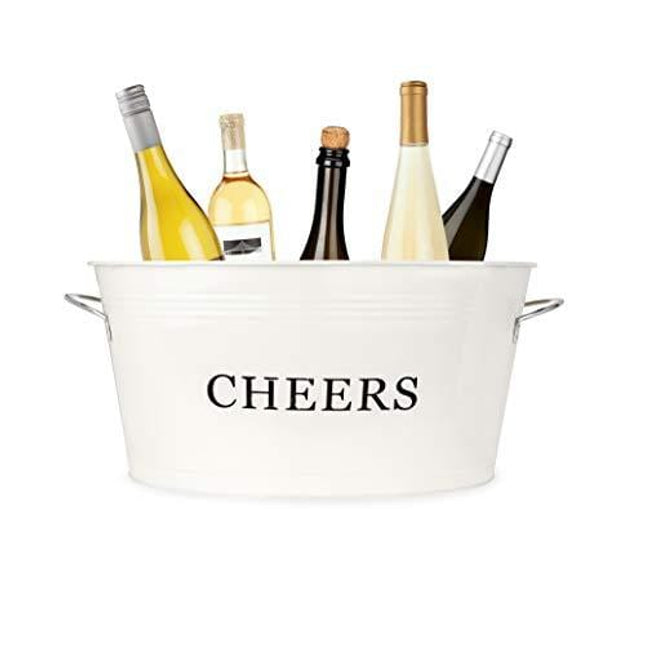 Twine Rustic Farmhouse Decor, Ice Bucket And Galvanized Cheers Tub, 6.3 gallons, cream