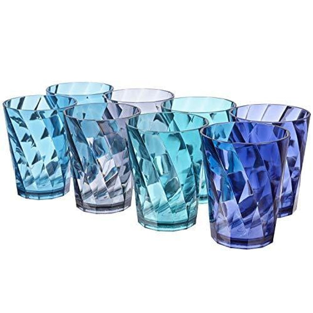 Optix 14-ounce Plastic Tumblers | set of 8 in 4 Coastal Colors