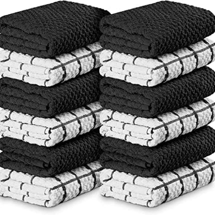 Utopia Towels Kitchen Towels [12 Pack], 15 x 25 Inches, 100% Ring Spun Cotton Super Soft and Absorbent Linen Dish Towels, Tea Towels and Bar Towels Set (Black)