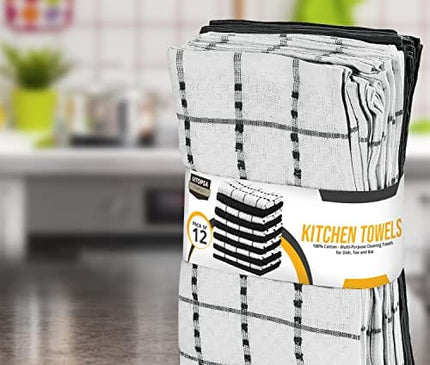 Utopia Towels Kitchen Towels [12 Pack], 15 x 25 Inches, 100% Ring Spun Cotton Super Soft and Absorbent Linen Dish Towels, Tea Towels and Bar Towels Set (Black)