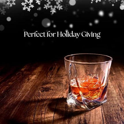 VACI GLASS Crystal Whiskey Glasses - Set of 4 - with 4 Drink Coasters, Crystal Scotch Glass, Malt or Bourbon, Glassware Set