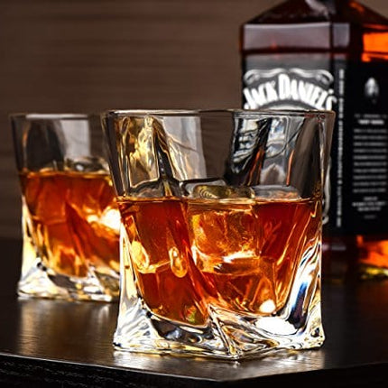 VACI GLASS Crystal Whiskey Glasses - Set of 4 - with 4 Drink Coasters, Crystal Scotch Glass, Malt or Bourbon, Glassware Set