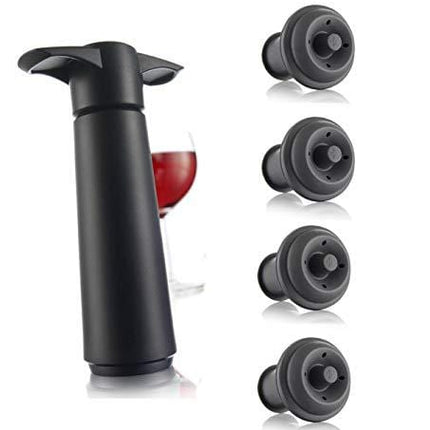 Vacu Vin Wine Saver Pump with 2 x Vacuum Bottle Stoppers - Black (Black Pump + 4 Stoppers)