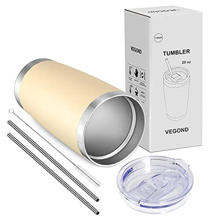 VEGOND 20oz Tumbler with Lid and Straw Stainless Steel Tumbler Cup Vacuum Insulated Double Wall Travel Coffee Mug Powder Coated Coffee Cup(Beige 1 Pack)