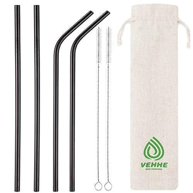 VEHHE Black Metal Straws Reusable Stainless Steel Straws with Cleaning Brush for 20/30 Oz for Yeti RTIC SIC Ozark Trail Tumblers (Black)