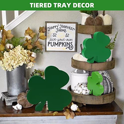 St. Patrick's Day Table Wooden Signs Shamrock Decor Freestanding Irish Clovers Home Party Decoration (3 PC)
