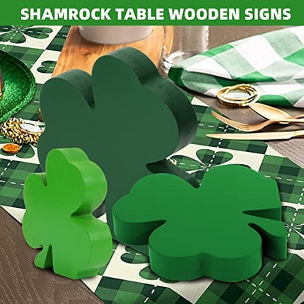 St. Patrick's Day Table Wooden Signs Shamrock Decor Freestanding Irish Clovers Home Party Decoration (3 PC)