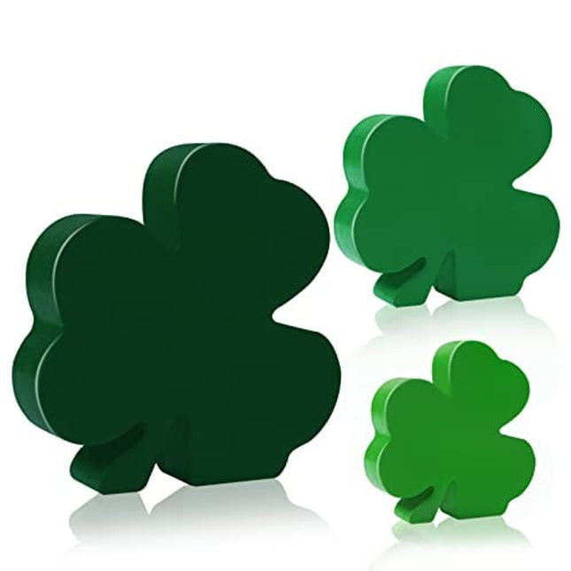 St. Patrick's Day Table Wooden Signs Shamrock Decor Freestanding Irish Clovers Home Party Decoration (3 PC)