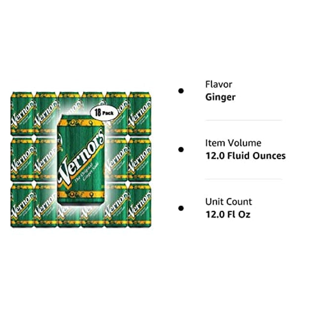 Vernors Ginger Soda, 12oz Can (Pack of 18, Total of 216 Oz)