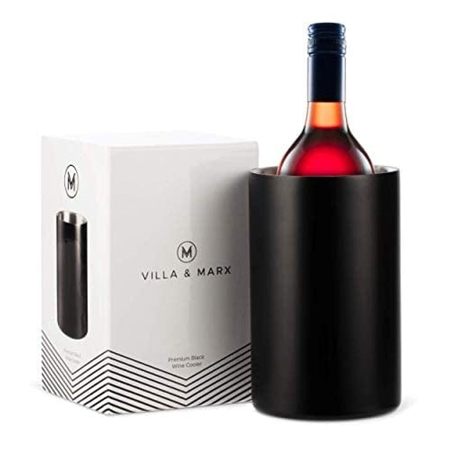 Villa & Marx Wine Chiller Bucket - Premium Champagne Bucket Keeps 750ml Bottles Cold for Hours - Insulated White Wine Bottle Cooler Without Ice - Wine Cooler Bucket for Wine Lovers (Black)