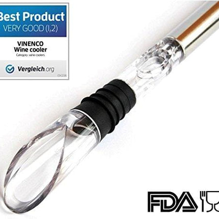 VINENCO Wine Chiller Set + Foil Cutter, Stopper, Storage Pouch & Ebook - Premium 3-in-1 Stainless Steel Bottle Cooler Stick, Decanting Aerator & Drip-Free Pourer