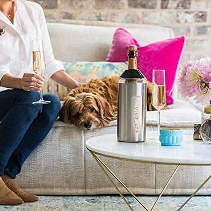 Vinglace Wine Chiller - Portable Insulator Sleeve For Champagne and Wine Bottles - Double Walled with Stainless Steel and Glass - Perfect Gifts for Wine Lovers (Cool Blue)