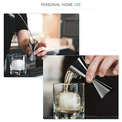 Premium Japanese Stainless Steel Slim Double Cocktail Bar Jigger by VinoBravo with measurements inside 2oz. / 1oz. Barware Tool for Home Bars and Professional Bartending Kits (Silver)