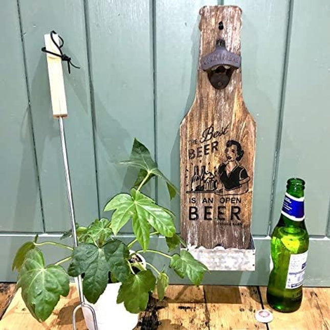 VINTAGE BARN Wall Mounted Bottle Opener with Catcher. Real Pine Wood Beer Bottle Opener. Wall Mount Funny Bottle Opener with Cap Catcher. Unique Man Cave Decor/Bar Accessories Gifts - Indoor/Outdoor