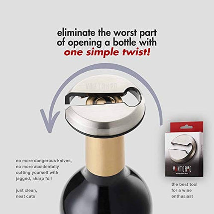 Vintorio Easy Wine Foil Top Cutter - Cut Bottle Capsules and Neck Labels - Sharp Remover for Wine Seals - Tough Metal, Stainless Steel Plated Body