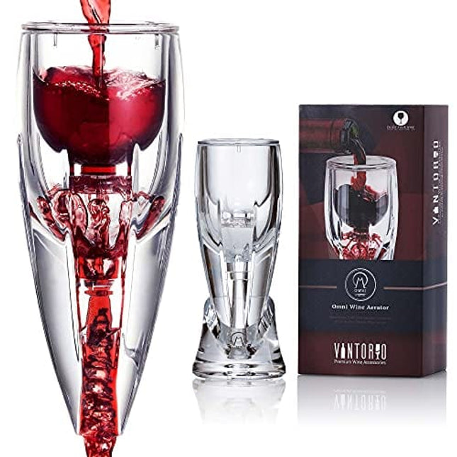 Vintorio Wine Aerator OMNI Set - Premium Decanter for Red Wine Lovers with Gift Box, Velvet Bag, and Mini Stand - Durable, Crystal Clear Acrylic