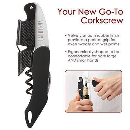 Vintorio Professional Waiters Corkscrew - Wine Key with Ergonomic Rubber Grip, Beer Bottle Opener and Foil Cutter (1 Pack)