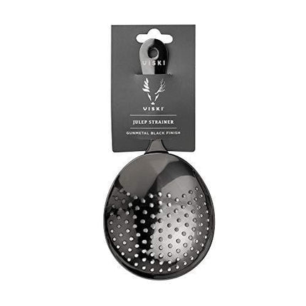 Julep Strainer by Viski | Professional Metal Stainless Steel Cocktail Strainer for Kitchen with Handle | Home bar tool, gunmetal