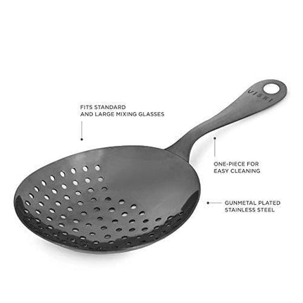 Julep Strainer by Viski | Professional Metal Stainless Steel Cocktail Strainer for Kitchen with Handle | Home bar tool, gunmetal