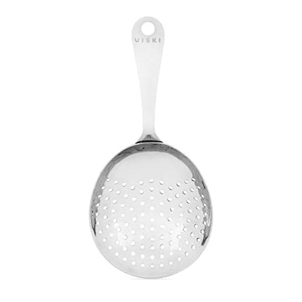 Julep Strainer by Viski | Professional Metal Stainless Steel Cocktail Strainer for Kitchen with Handle | Home Bar Tool, Stainless Steel