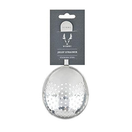 Julep Strainer by Viski | Professional Metal Stainless Steel Cocktail Strainer for Kitchen with Handle | Home Bar Tool, Stainless Steel