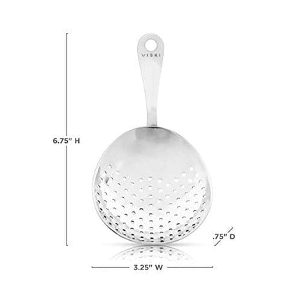 Julep Strainer by Viski | Professional Metal Stainless Steel Cocktail Strainer for Kitchen with Handle | Home Bar Tool, Stainless Steel
