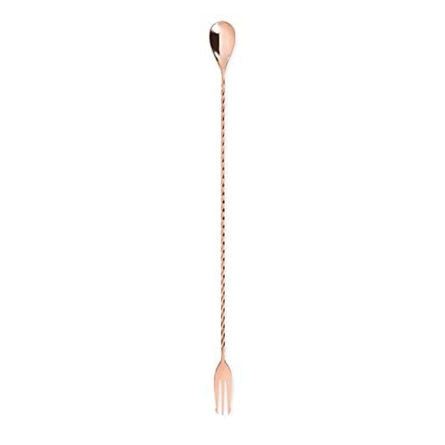 Trident Barspoon with Full Twisted Stem Handle | Cocktail Spoon, Bartender Tool for Mixing Glasses, Bartending Swizzle Stick, Copper