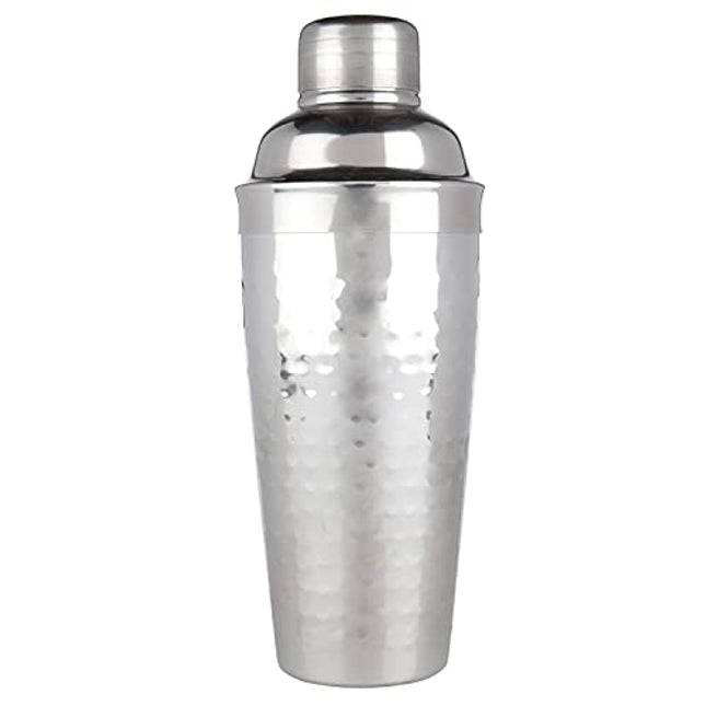 Viski Admiral Hammered Metal Cocktail Shaker, 24 oz Stainless Steel Cobbler Shaker With Strainer