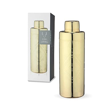 Viski Art Deco Gold Cocktail Shaker, 24 oz Etched Stainless Steel Shaker With Strainer & Gold Finish