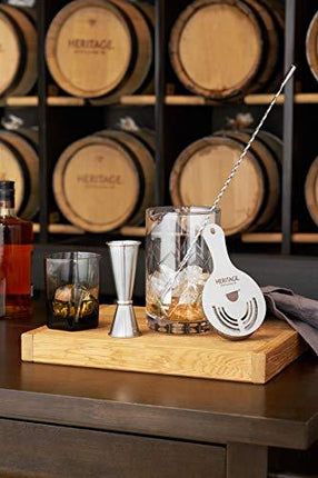 Viski Barware 4 Piece Tool Set, Double Jigger, Mixing Glass, Hawthorne Strainer, Weighted Barspoon, Stainless Steel