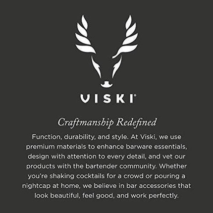 Viski Barware 4 Piece Tool Set, Double Jigger, Mixing Glass, Hawthorne Strainer, Weighted Barspoon, Stainless Steel