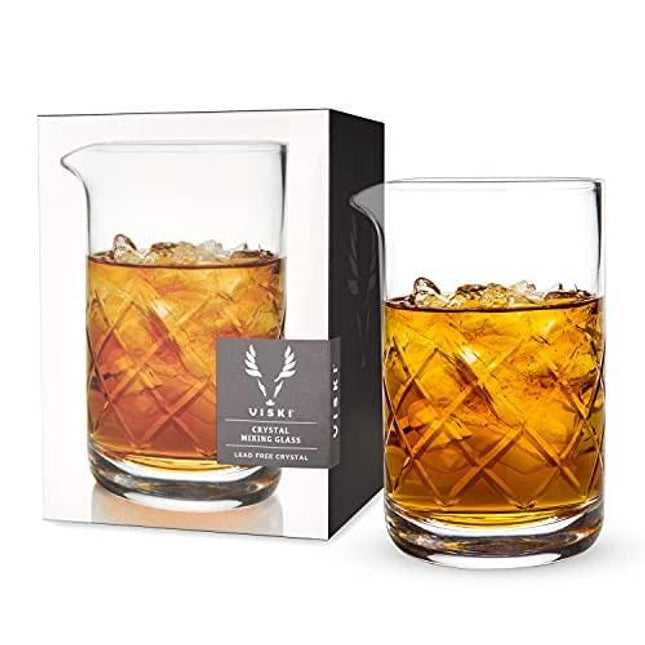 Viski Crystal Cocktail Mixing Glass, Thick Base for Stability, Bartender Tool and Accessory, 500ml, Lead Free Crystal