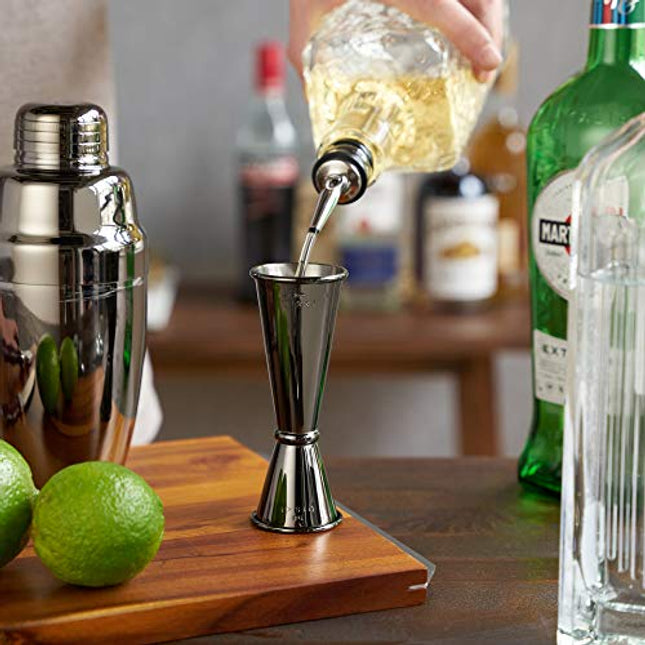 Viski Japanese Style Double Jigger for Cocktails, Bar Kit Essential, 1oz and 2oz with Interior Measurements, Stainless Steel with Gunmetal Finish