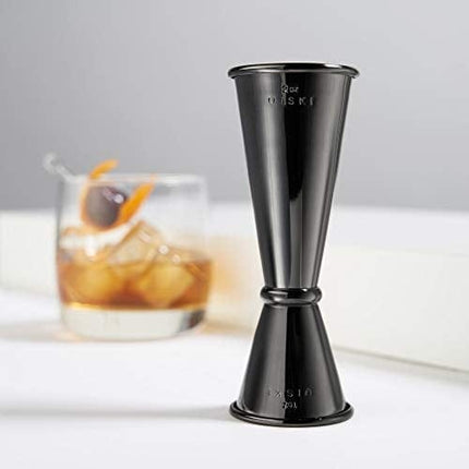 Viski Japanese Style Double Jigger for Cocktails, Bar Kit Essential, 1oz and 2oz with Interior Measurements, Stainless Steel with Gunmetal Finish