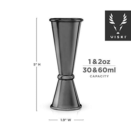 Viski Japanese Style Double Jigger for Cocktails, Bar Kit Essential, 1oz and 2oz with Interior Measurements, Stainless Steel with Gunmetal Finish