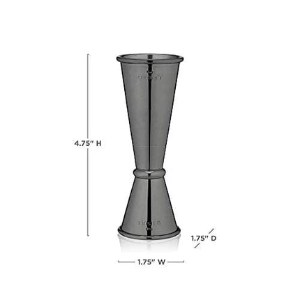 Viski Japanese Style Double Jigger for Cocktails, Bar Kit Essential, 1oz and 2oz with Interior Measurements, Stainless Steel with Gunmetal Finish