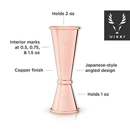 Viski Large Copper Japanese Style Jiggers, 1 oz / 2 oz