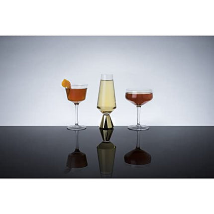 Viski Raye Angled Stemmed Vintage Coupe Glasses Set of 2 - Premium Crystal Clear Cocktail Glasses & Champagne Coupe Drinks Gift Set - 7oz