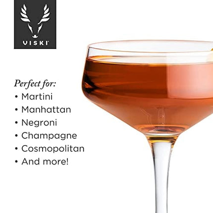 Viski Raye Angled Stemmed Vintage Coupe Glasses Set of 2 - Premium Crystal Clear Cocktail Glasses & Champagne Coupe Drinks Gift Set - 7oz