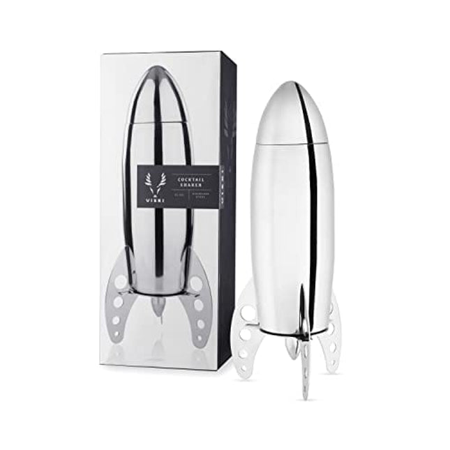 Viski Rocket Cocktail Shaker Set, Stainless Steel Cobbler Shaker With Strainer, 24 oz