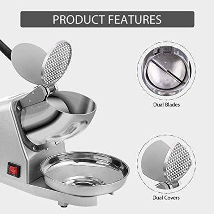 VIVOHOME Electric Dual Blades Ice Crusher Shaver Snow Cone Maker Machine Silver 143lbs/hr for Home and Commerical Use