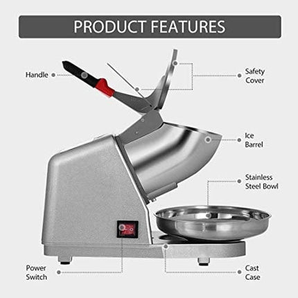 VIVOHOME Electric Dual Blades Ice Crusher Shaver Snow Cone Maker Machine Silver 143lbs/hr for Home and Commerical Use