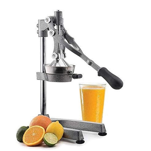 Manual Fruit Juicer - Commercial Grade Home Citrus Lever Squeezer for Oranges, Lemons, Limes, Grapefruits and More - Stainless Steel and Cast Iron - Non-skid Suction Cup Base - 18.5 Inch - by Vollum