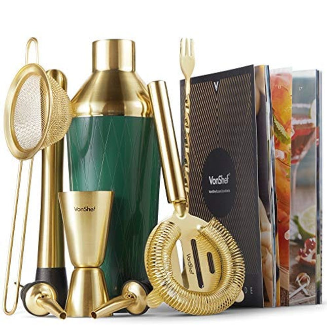 VonShef Green & Gold Cocktail Shaker Set in Gift Box