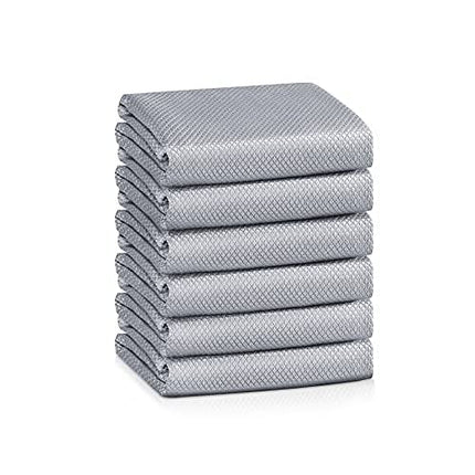 Fish Scale Lint Free Microfiber cleaning cloth,Best Glass window mirror cleaning cloth, Streak Free Nano Miracle cloths for glasses,Stainless Steel,Wine Glass Polishing Towel,Dish cloth Pack of 6,Grey