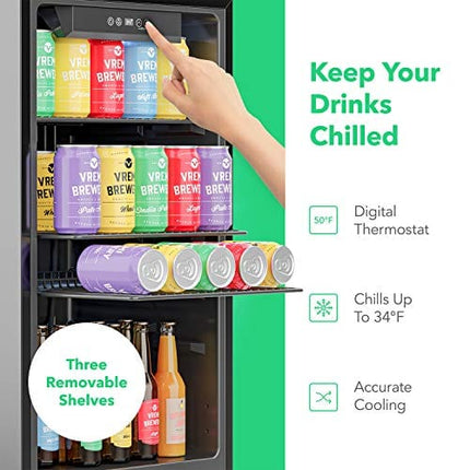 Vremi Beverage Refrigerator and Cooler - 100 to 120 Can Mini Fridge with Glass Door for Soda Beer or Wine - Auto Defrost Drink Dispenser Machine for Office or Bar with Adjustable Removable Shelves