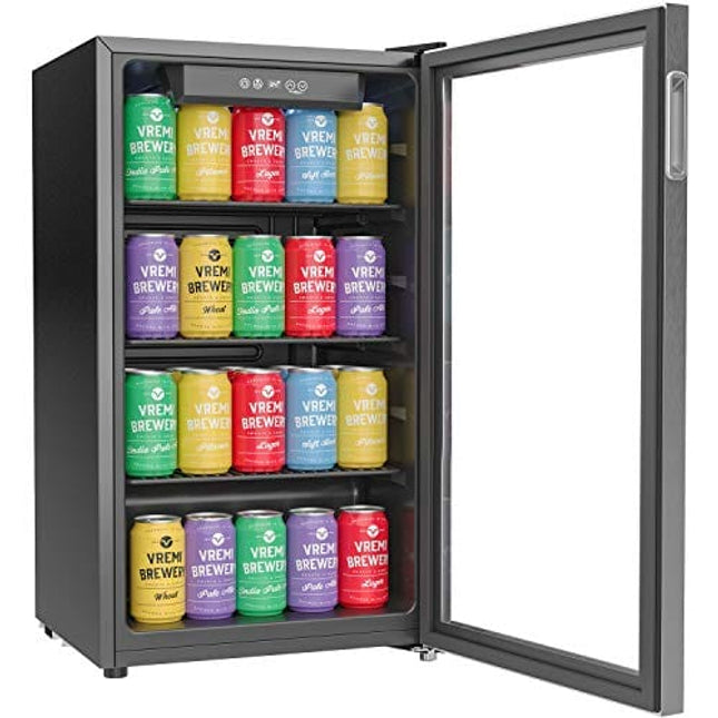 Vremi Beverage Refrigerator and Cooler - 100 to 120 Can Mini Fridge with Glass Door for Soda Beer or Wine - Auto Defrost Drink Dispenser Machine for Office or Bar with Adjustable Removable Shelves