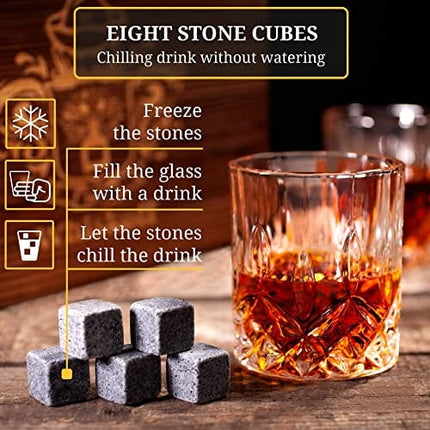 𝗕𝗘𝗦𝗧 𝗚𝗜𝗙𝗧: Gifts For Men Dad - Whiskey Glass Set of 2 - Bourbon Whiskey Stones Wood Box Gift Set - Includes Crystal Whisky Glasses, Chilling Rocks, Slate Coasters for Scotch Wisky Burbon Gifts