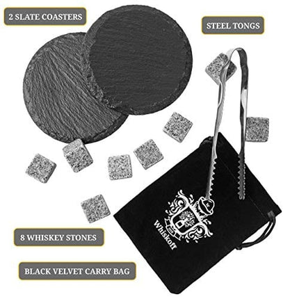 𝗕𝗘𝗦𝗧 𝗚𝗜𝗙𝗧: Gifts For Men Dad - Whiskey Glass Set of 2 - Bourbon Whiskey Stones Wood Box Gift Set - Includes Crystal Whisky Glasses, Chilling Rocks, Slate Coasters for Scotch Wisky Burbon Gifts